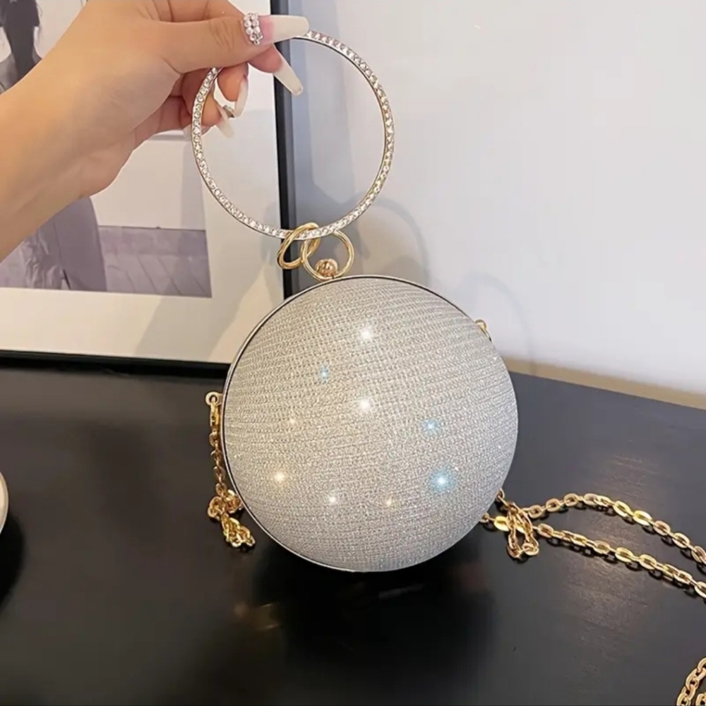 Elegant Silver Evening Round Clutch